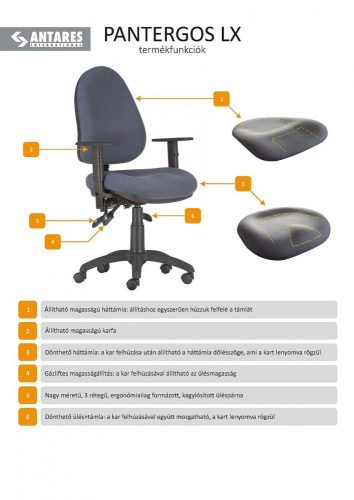 Pantergos LX kárpitozott forgószék állítható karfával